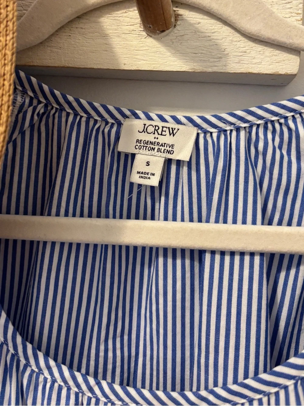 NWOT J Crew Women's Blue Stripe Button-Front Puff Sleeve Top